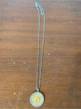 Ross-Simons Silver Chain Necklace with Gold Coin Lire Pendant 925 Italy 18”